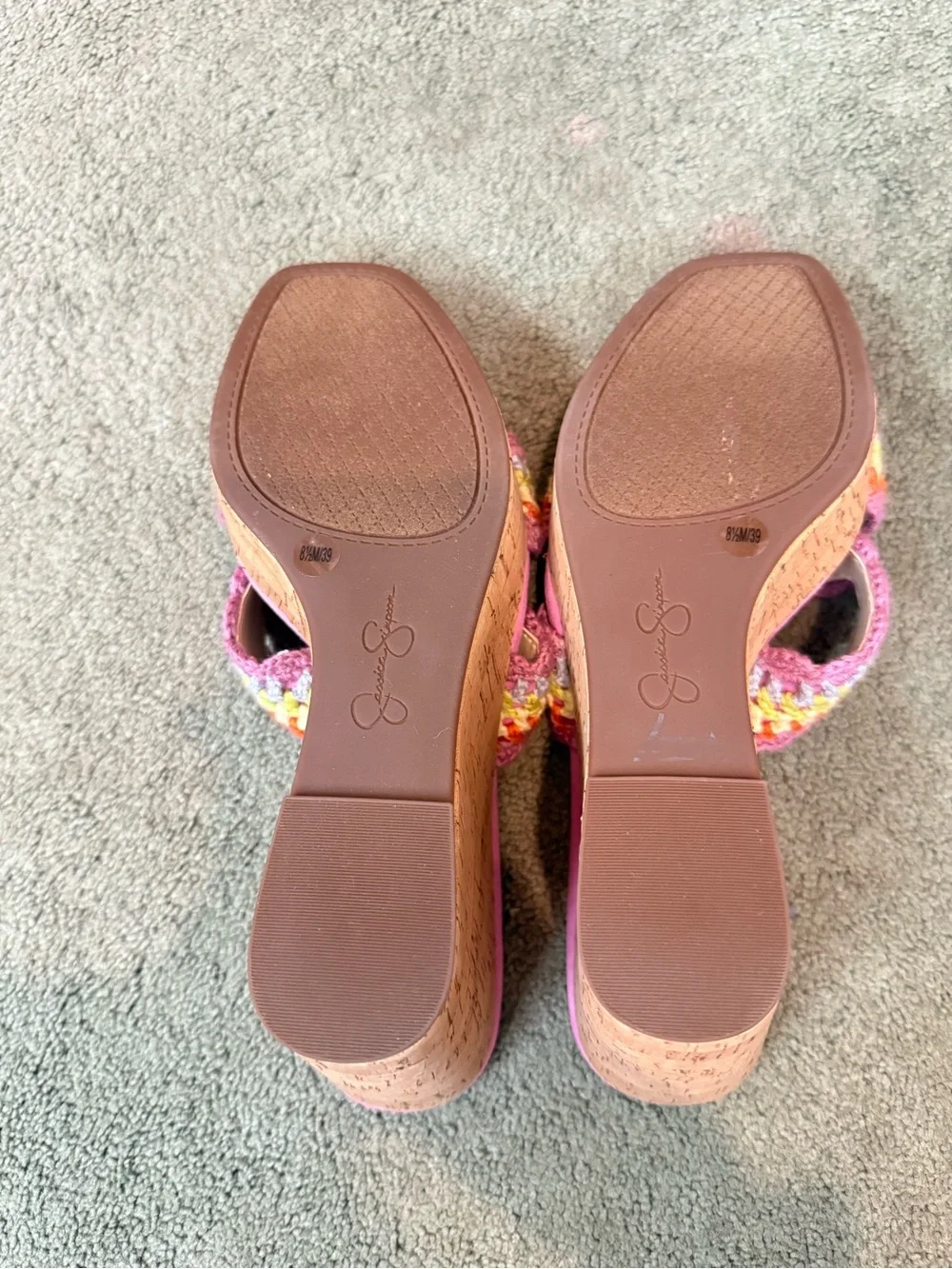 JESSICA SIMPSON LADIES  Pink Crochet Double-Strap Wedge Sandals  BRAND NEW